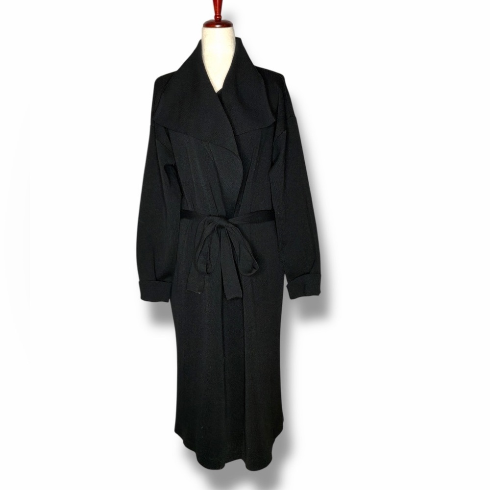 Blue Waters Black Close Knit Sash Belted Sweater Coat Size 2X